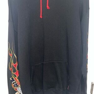 SAPPHIRE LOUNGE Men's Black Hoodie with Dagger and Flames Sz L